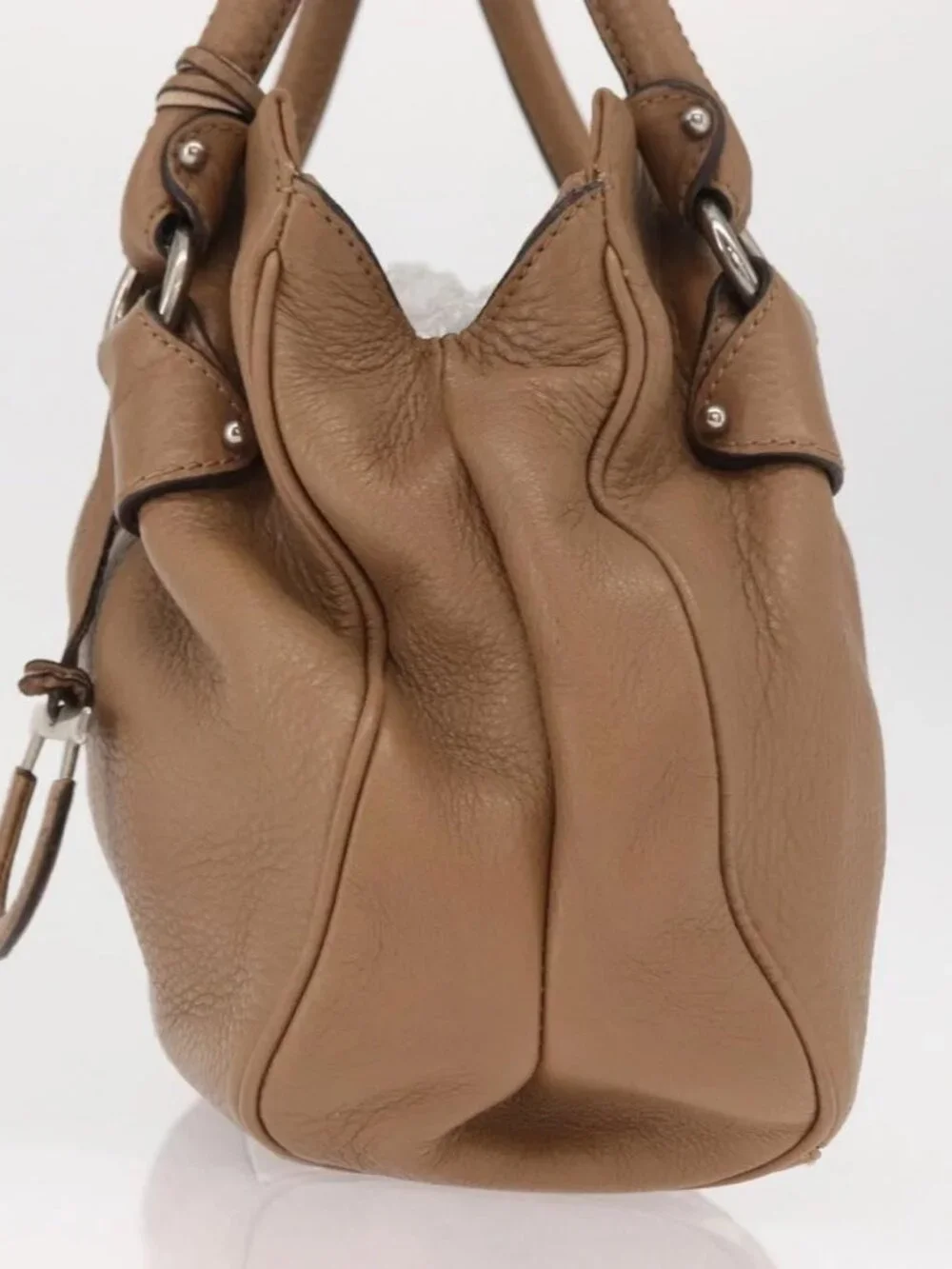 Salvatore Ferragamo Gancini Hand Bag Leather Brown Gold Auth 163989